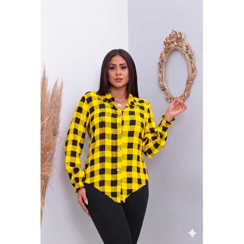 Camisa Feminina Xadrez com Botões e Punho Elástico  premiun Blusa Casual Varias Cores  festa  junhina