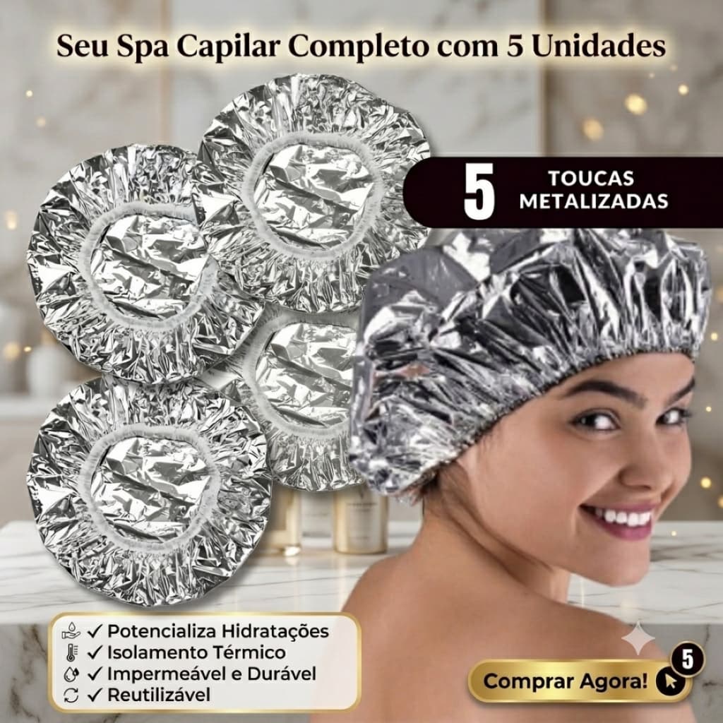 Kit 5 Toucas Térmicas Metalizadas P/ Hidratação Capilar