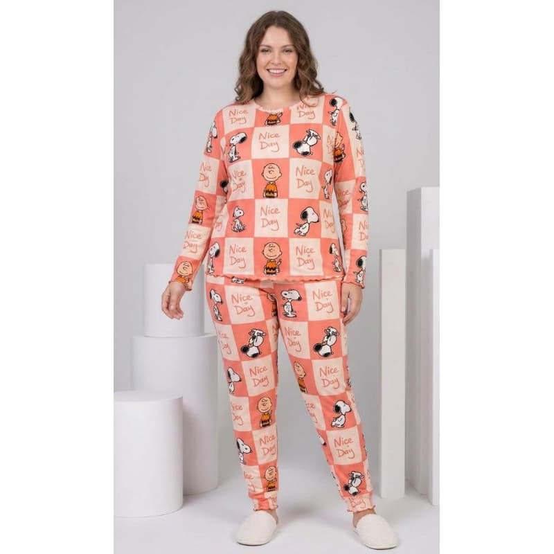 Pijama Frio Plus Size Pijama Longo Feminino Estampado Em Suede Tecido Confortável