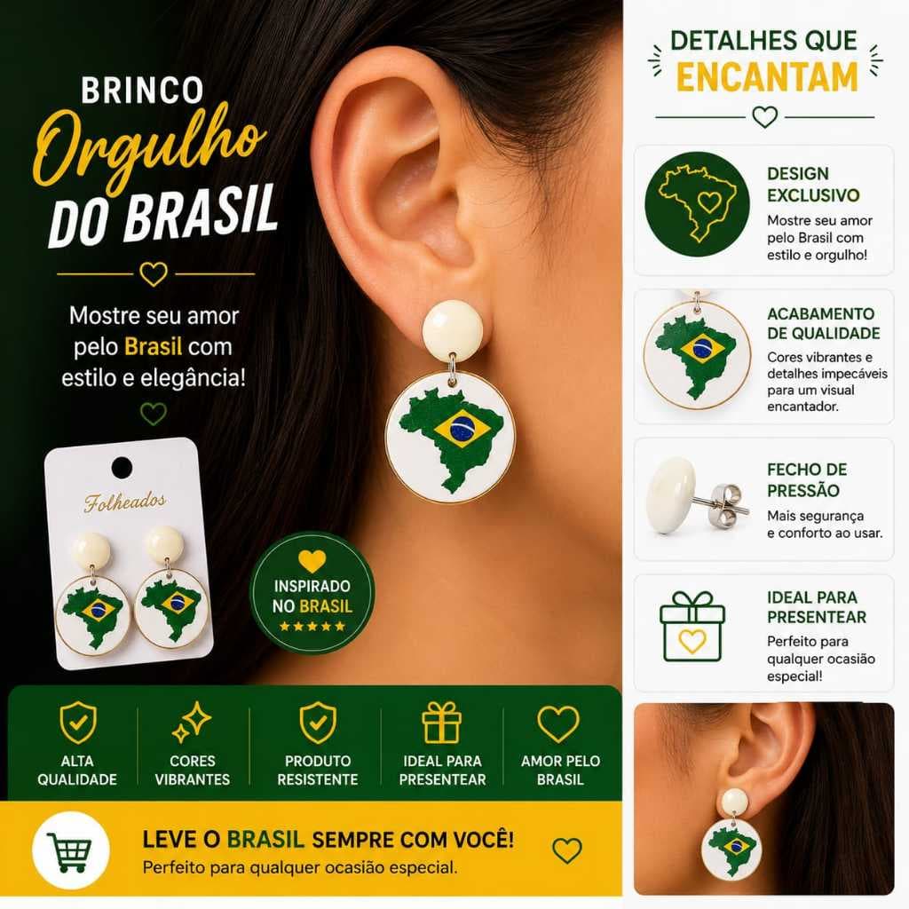 Brinco Inspirado no Brasil Estilo Patriótico Feminino