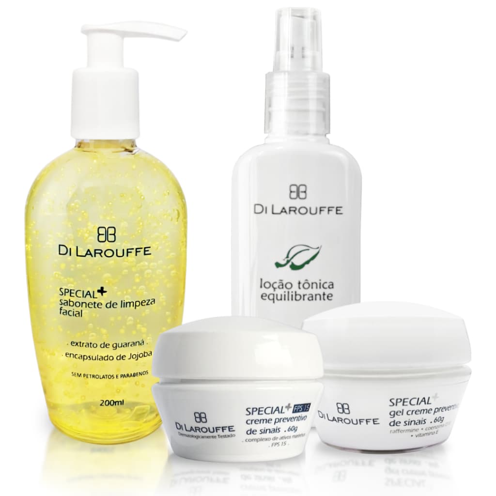 Di Larouffe Kit Cronograma Facial Antissinais Special+ com Sabonete, Loção Tônica, Gel Creme e Creme Preventivo FPS15