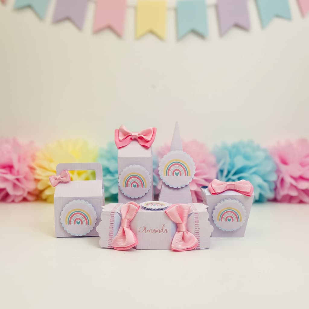 Kit Festa Pegue e Monte - Lembrancinhas Personalizadas Arco-Íris - Aniversário - Caixa Milk Personalizada