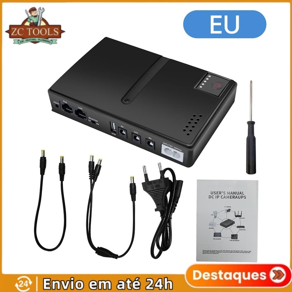Fonte De Energia Ininterrupta Mini DC UPS, Saída 5V 9V 12V E 220V Bateria Backup Para Roteador E Modem Wi-Fi