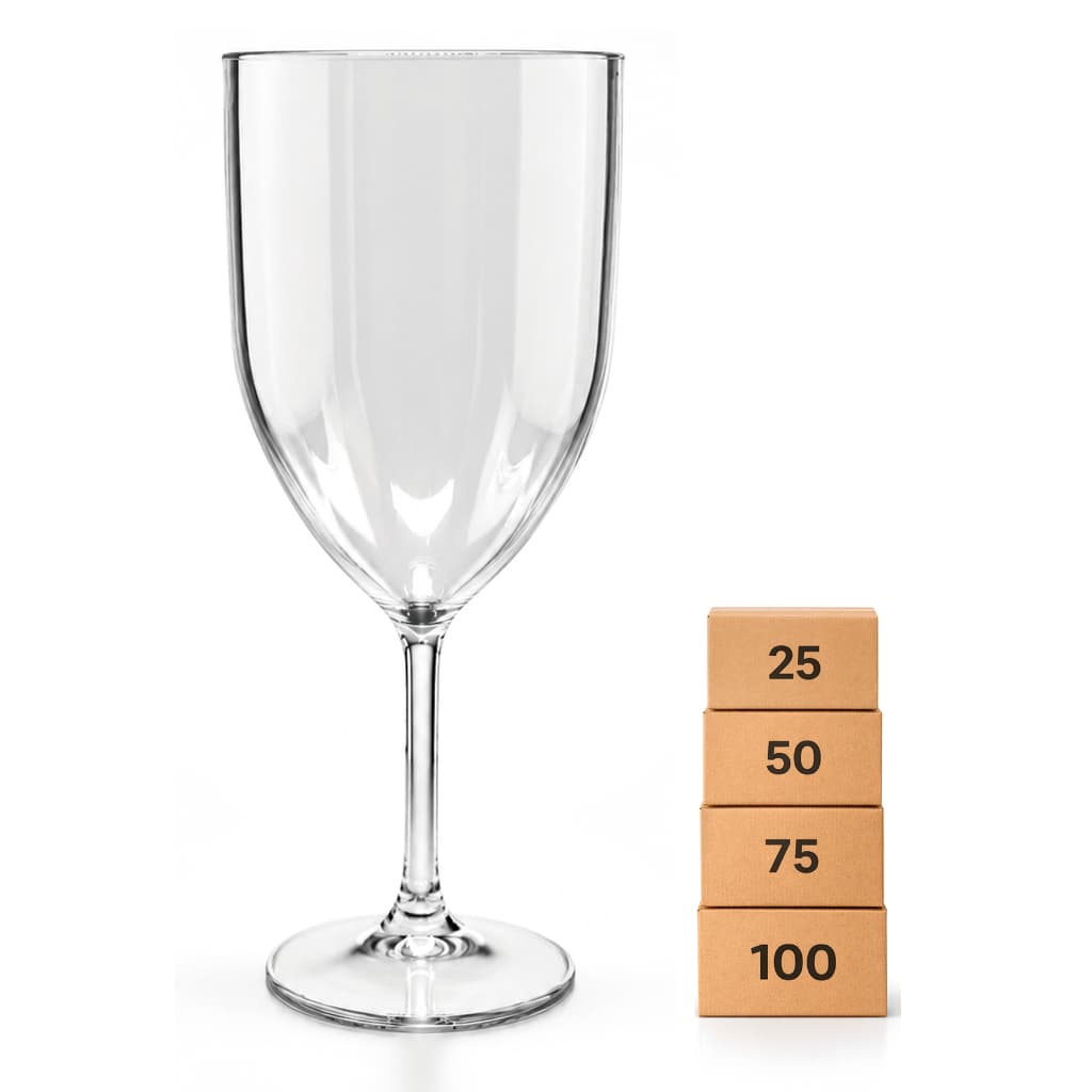 Taça de Vinho Acrílica 320ml Transparente Lisa 25 50 75 100 Unidades
