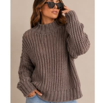 Blusa de Frio Feminina Gola Alta Tricot Pontão Manga Longa Blusa Feminina Estilosa Inverno Chic