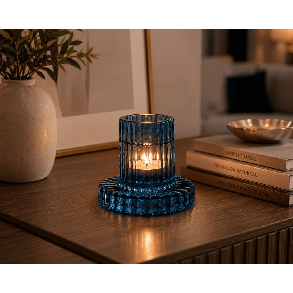 Castiçal Porta Vela De Vidro Para Mesa Suporte