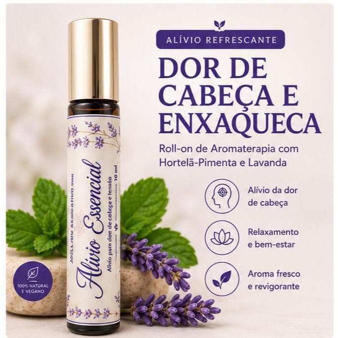 Blend Roll-On Alívio Dor de Cabeça Enxaqueca | Aromaterapia Óleos Essenciais Hortelã-Pimenta Lavanda 10ml | Lemonflora