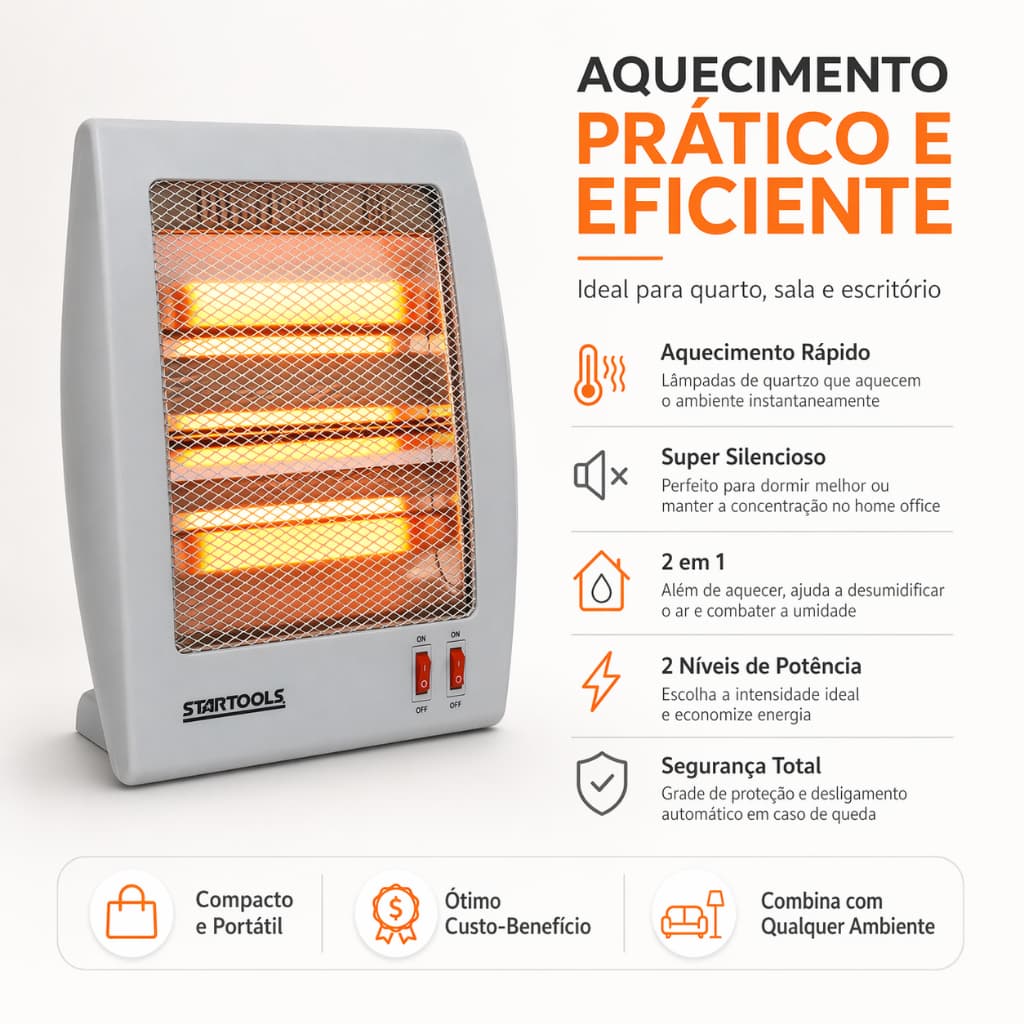 Aquecedor Elétrico Portátil 3 Níveis 110v Startools Aquecedor Elétrico Doméstico