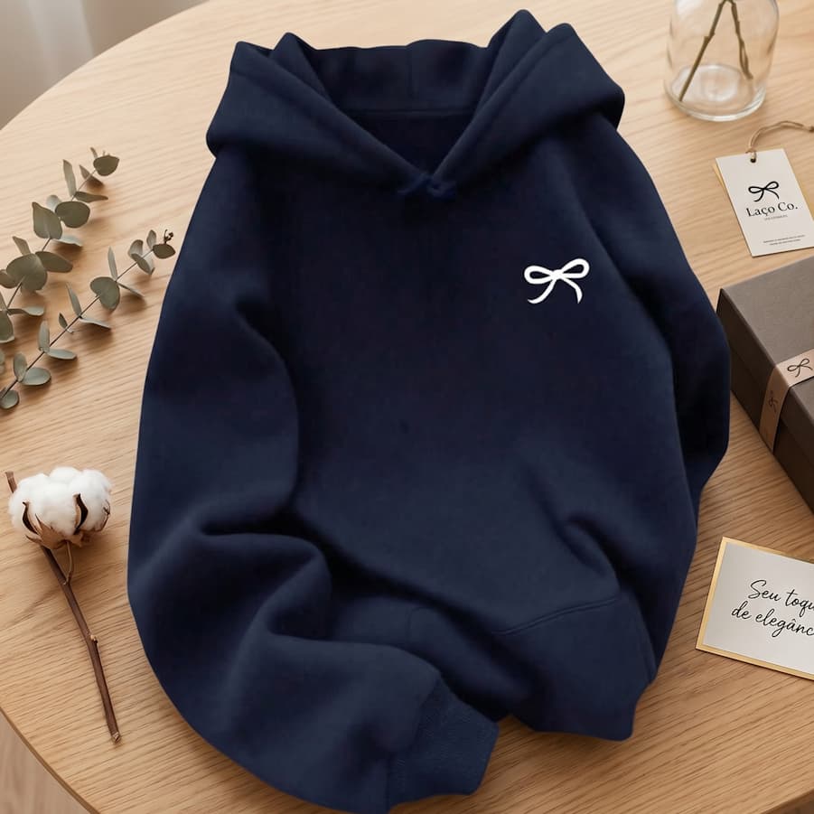 Moletom Com Capuz Feminino Laço Estampa Qualidade Manga Comprida Blusa de Frio Casaco Moletom