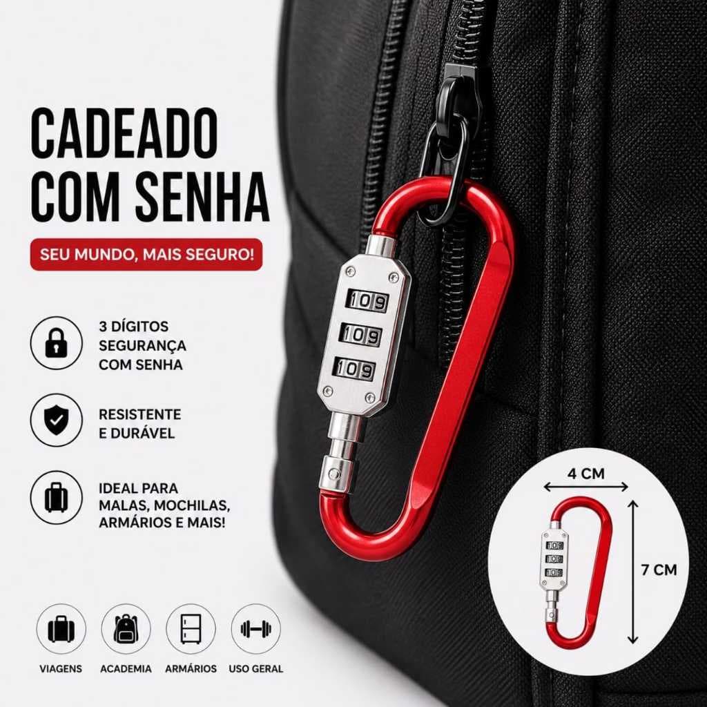 Cadeado Senha Mala Viagem Capacete Mosquetão Segurança Armário Academia Bagagem Portátil  3  Dígitos
