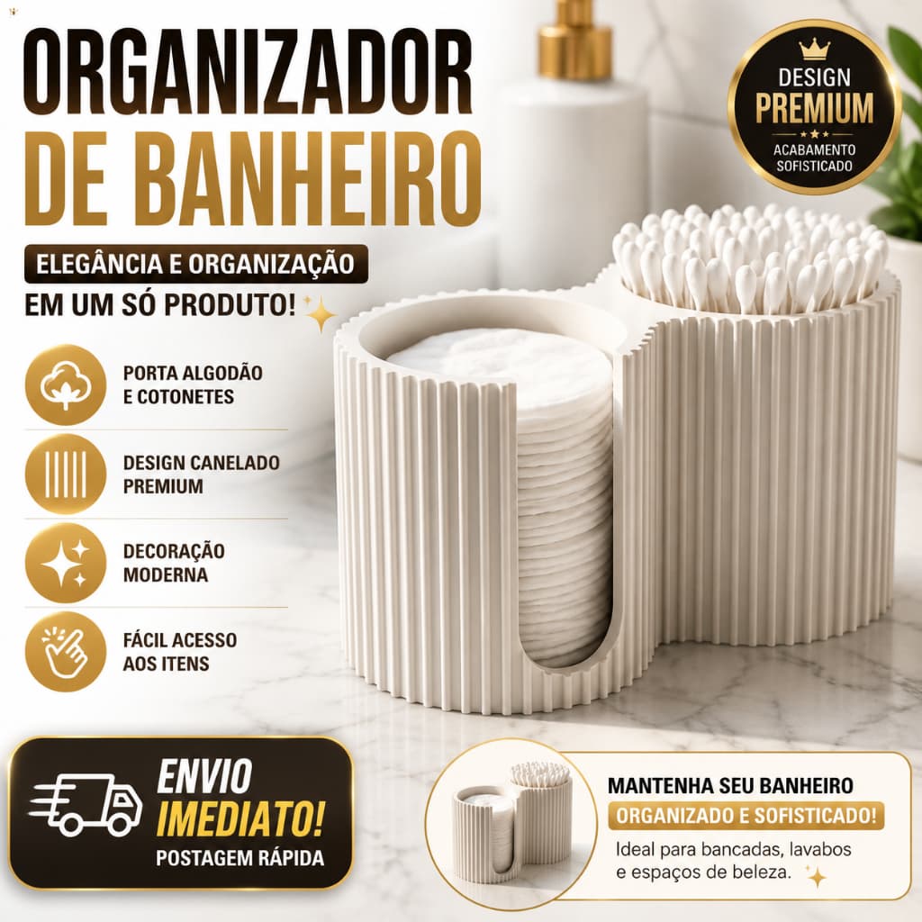 Organizador de Banheiro Canelado | Porta Algodão e Cotonetes Decorativo