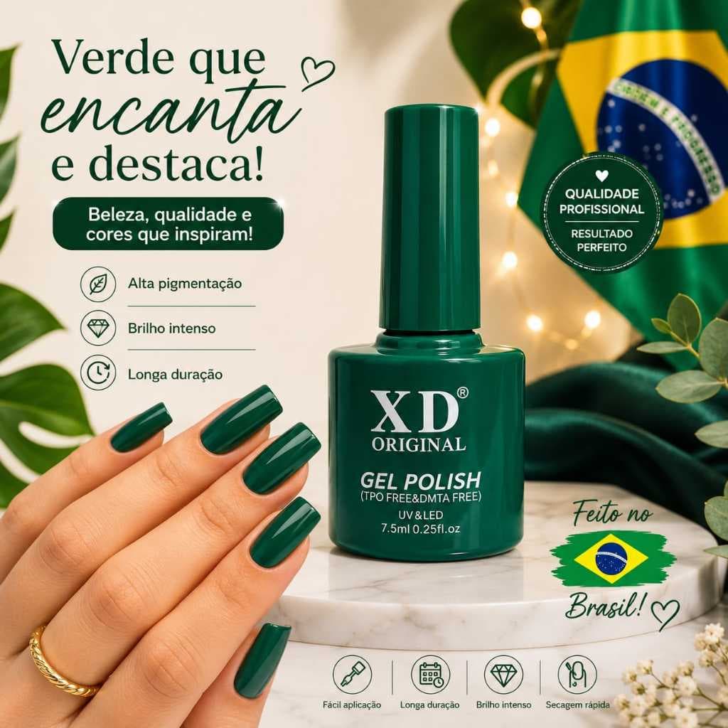 Kit Esmaltes em Gel Copa do Mundo Unhas Personalizadas Brilho Intenso Secagem Rápida UV/Led Helen Color 10ml e XD 7.5 ml