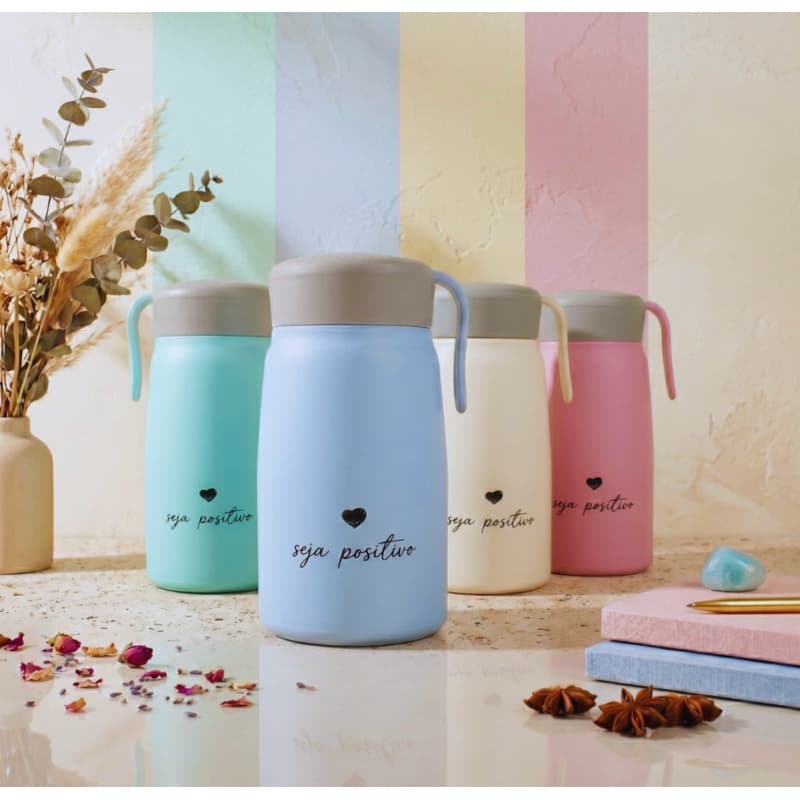 Garrafa Squeeze de Vidro Fosca 350ml Seja Positivo - Tampa Antivazamento para Água Café Chá