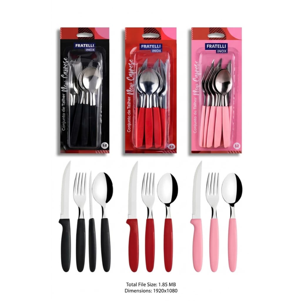 Conjunto Talheres Jantar 12 Pecas Acabamento Premium Resistente Rosa Vermelho Preto