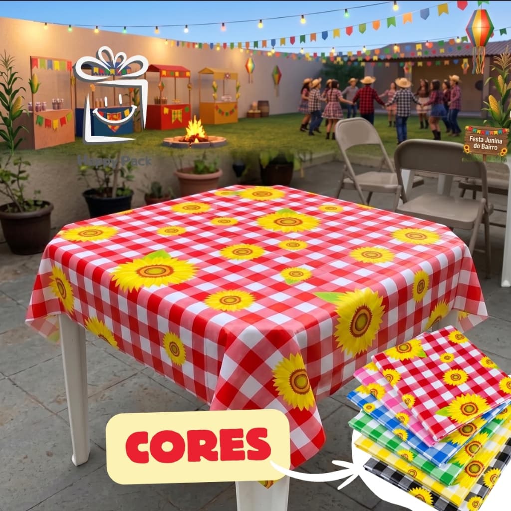 Kit 10~30 Toalha Plástica 78x78 Mesa Festa Junina Julina Girassol Cores