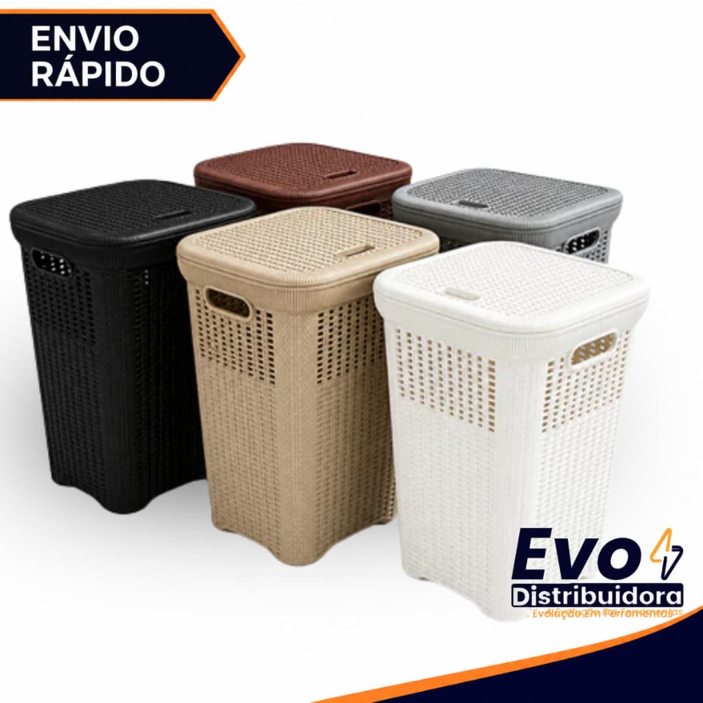Cesto Telado Rattan 50 Litros Com Tampa Premium Varias Cores