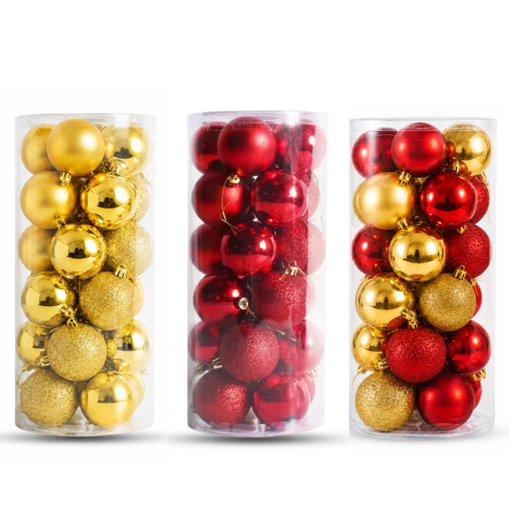 Kit Bolinhas de Natal Enfeite Para Arvore 6cm Vermelhas e Douradas Glitter, Brilhante e Fosca