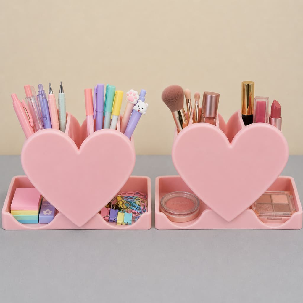 Organizador De Mesa Coração Porta Canetas E Maquiagem.