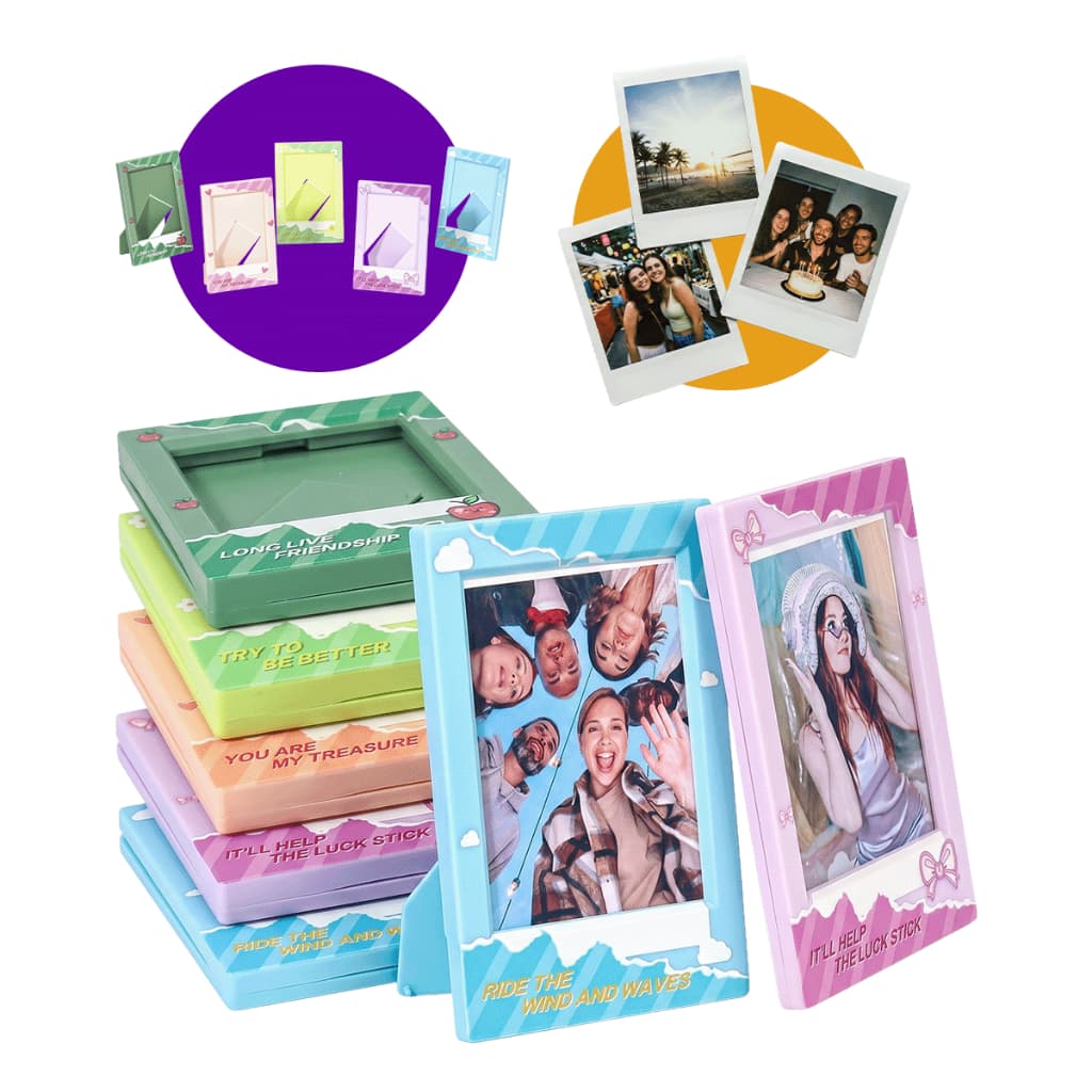 Kit 5 Porta Retrato Kpop Photocard Instax Mini 54x86mm Moldura Acrílica Colorida Expositor De Mesa Decorativo
