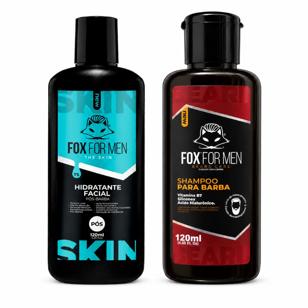 Kit Barba 2 em 1 Shampoo Barba 120ml + Hidratante Pós-Barba 120g Fox For Men Barba Macia e Limpa