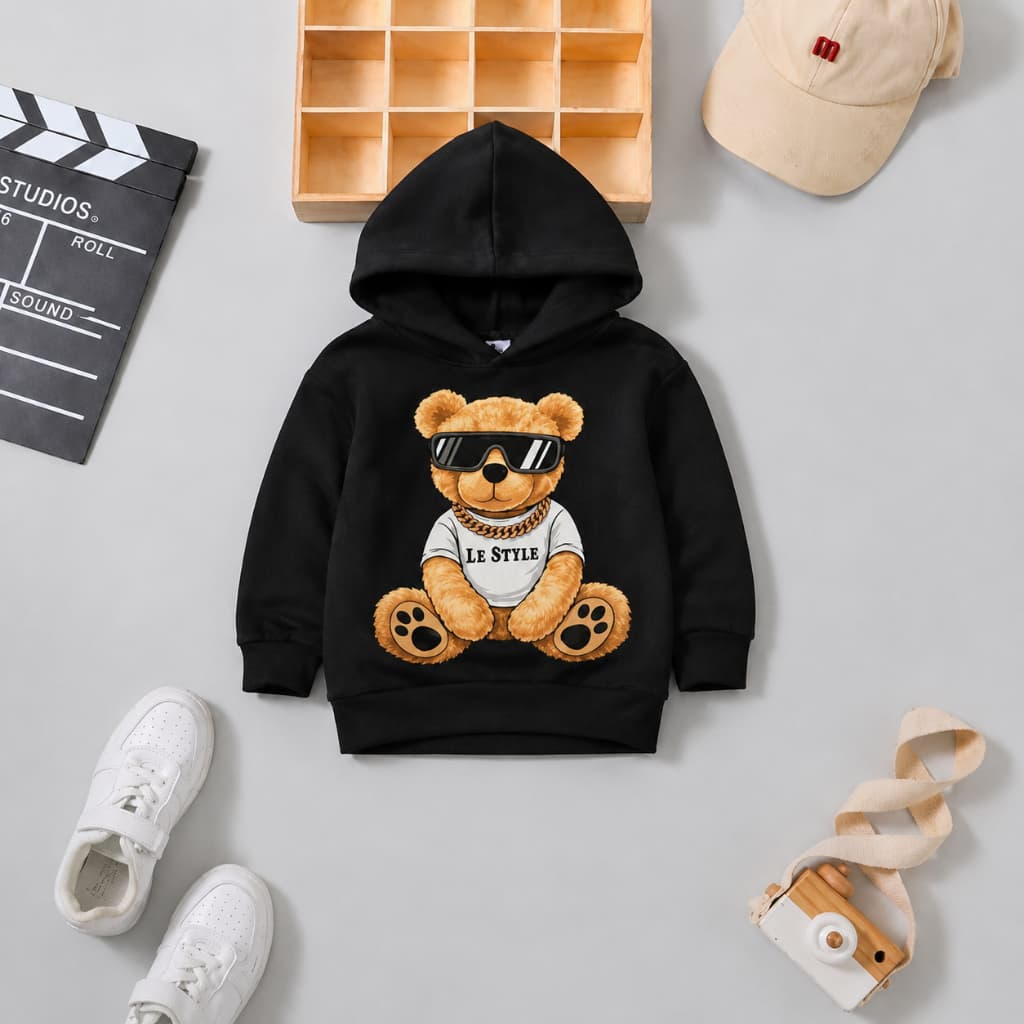 Moletom Infantil Masculino Urso Blusa de Brio Com Capuz e Bolso Canguru Flanelado