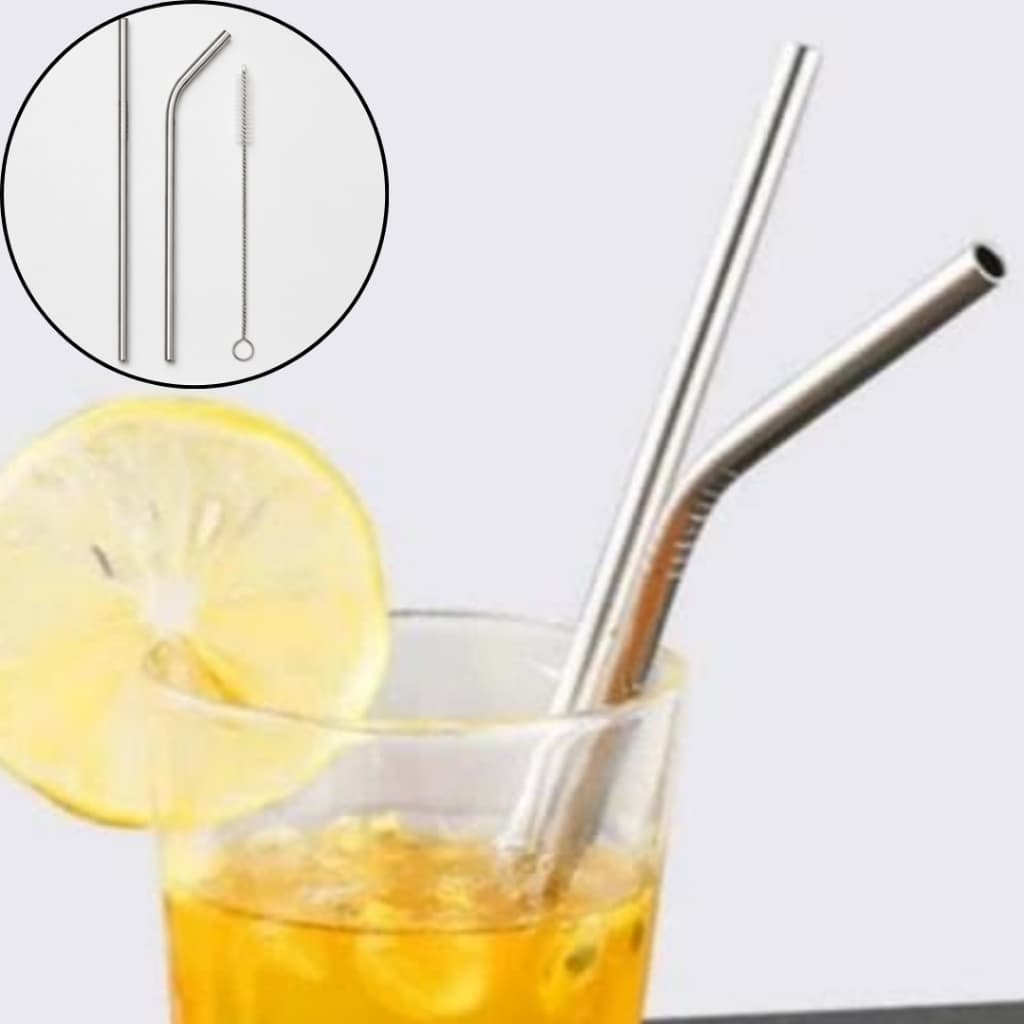 Kit Canudo Inox Reto e Curvo Reutilizável com Escovinha de Limpeza
