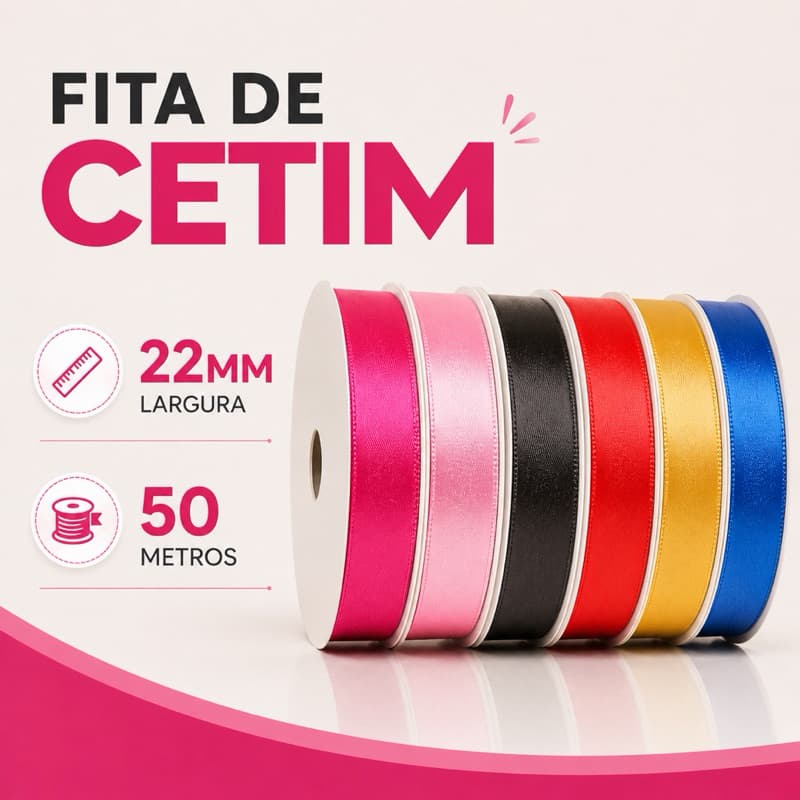 Fita de Cetim Lisa - 22MM / 50MT - Diversas Cores