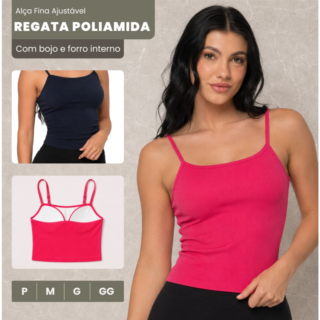 Regata Alça Fina Com Bojo em Poliamida Blusa com Forro Blusinha