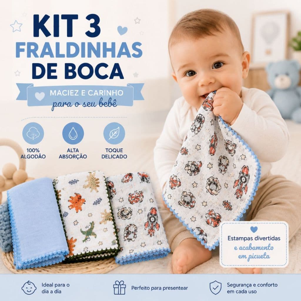 Kit Com 3 toalhinha de Pano fraldinha 35x35cm extra macia Para Bebês e Recém Nascidos Menino Malha Premium