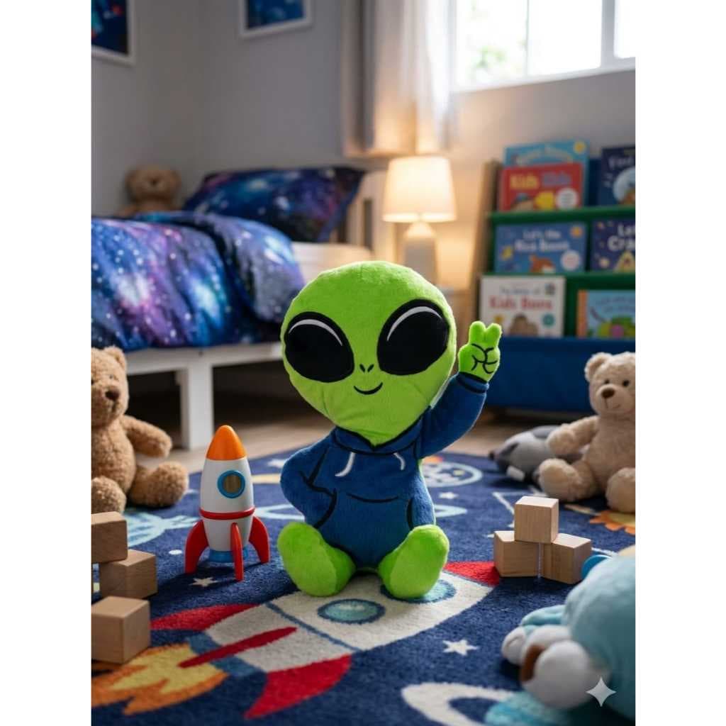 Boneco ET Alienígena Pelúcia Mascote dos Caminhoneiros com Bordado Blusa Moletom Azul