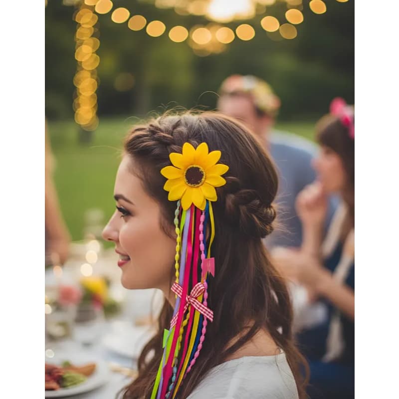 Kit Presilha Cabelo Laço Festa Junina Flor Girassol Trança tic tac Prendedor Fitas Flor Colorida