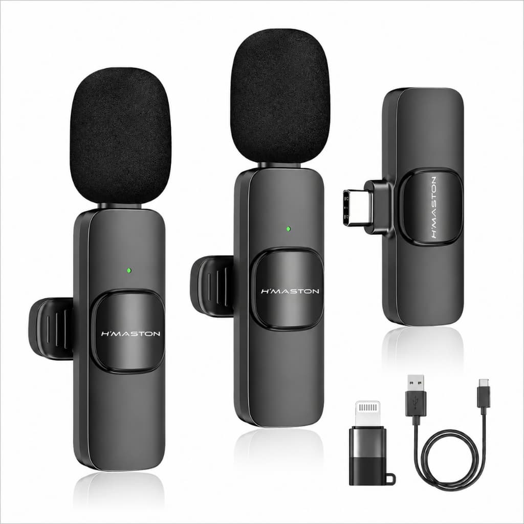 Microfone de Lapela Sem Fio H'Maston para iPhone e Android Type-C com Cancelamento de Ruído