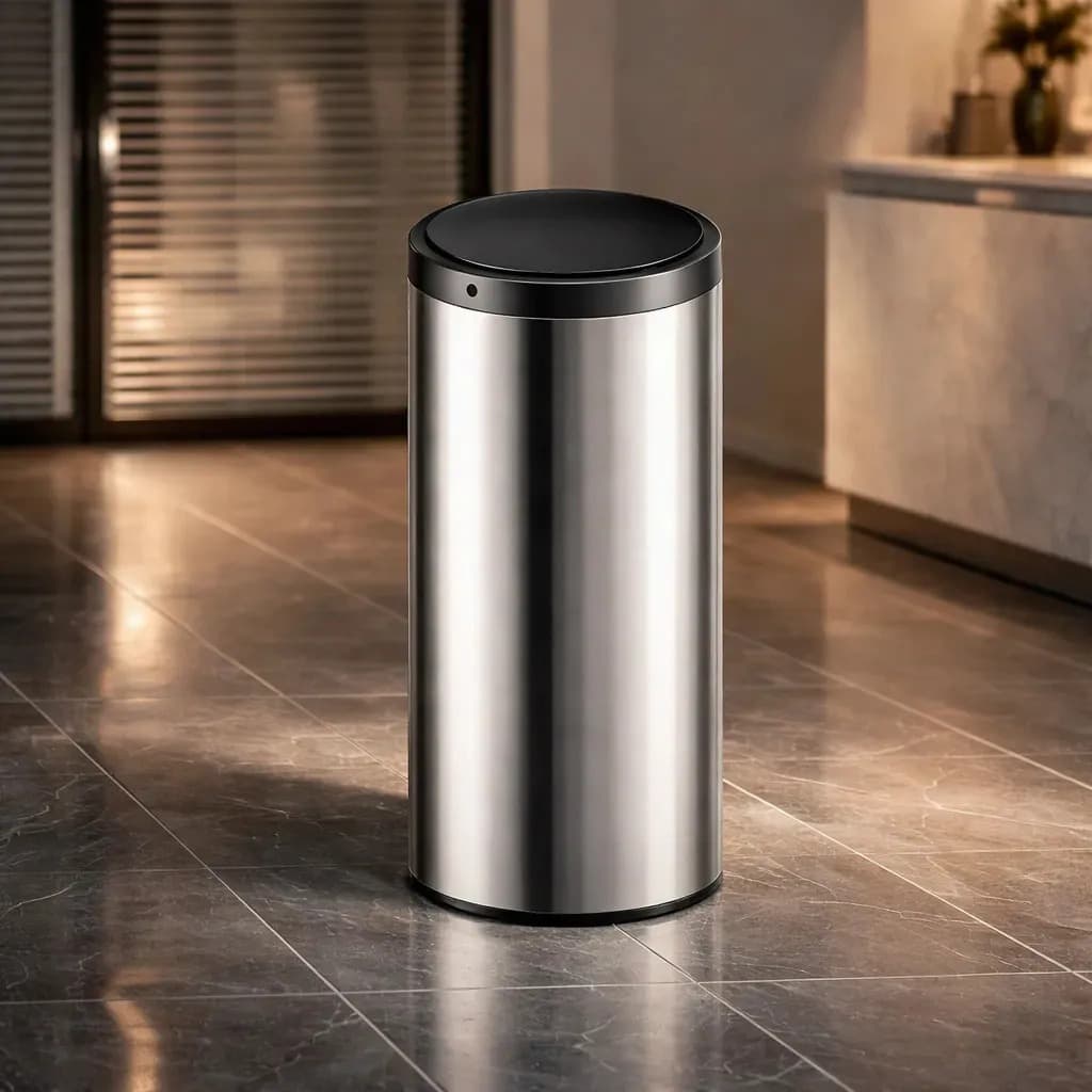 Lixeira Automática Redonda em Aço Inox 50 Litros com Sensor