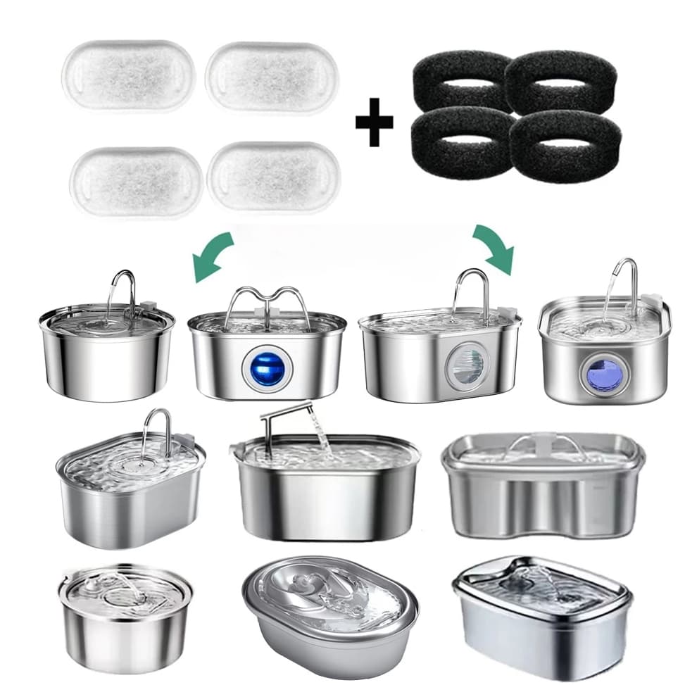 Refil Filtro Bebedouro Pet Inox | Kit 4 Filtros + 4 Esponjas