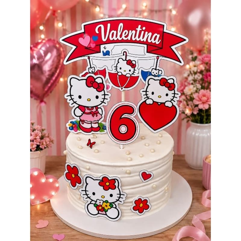 Topo de Bolo Hello Kitty Personalizado – Até 20 cm | Nome e Idade Personalizados