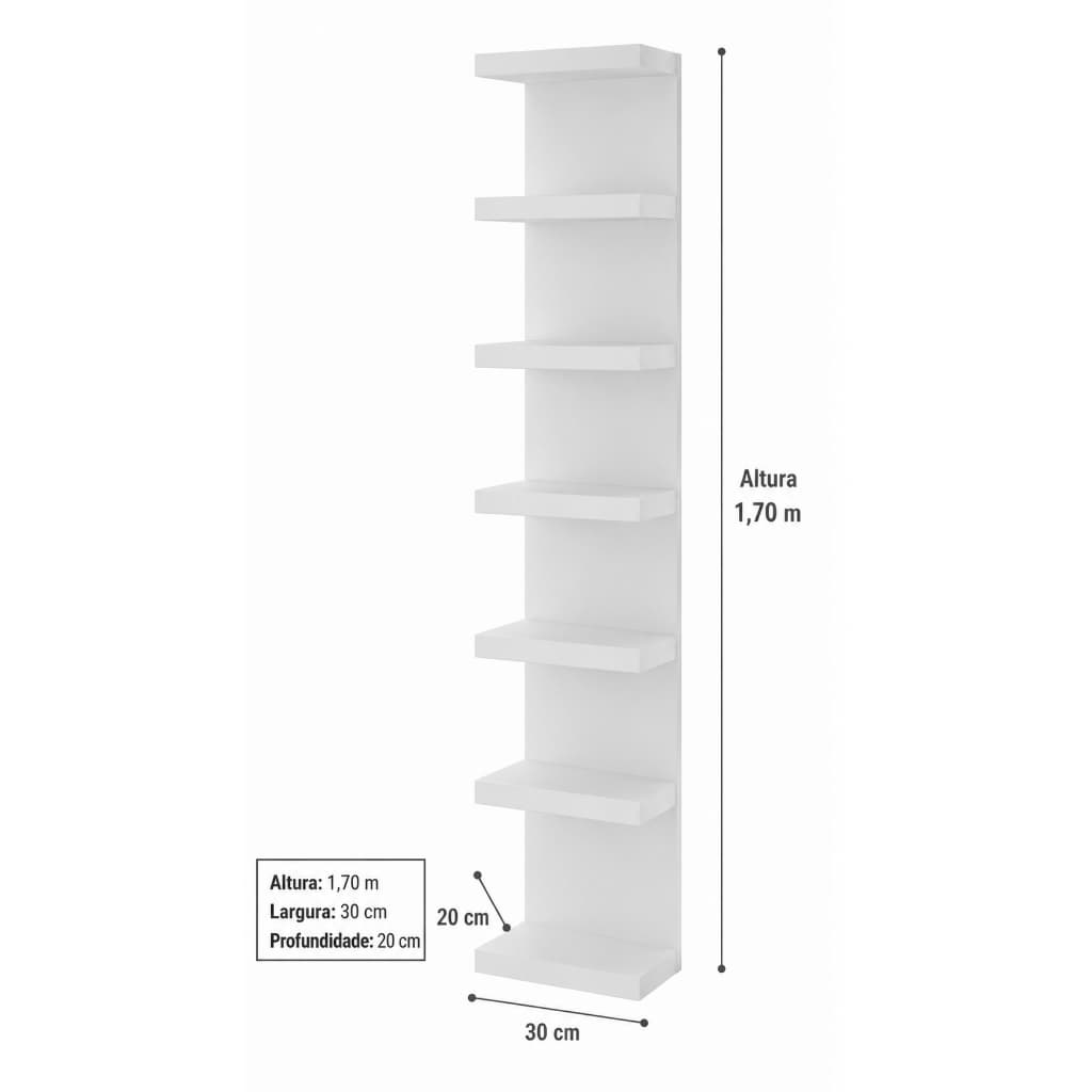 Torre Organizadora MDF Branca 170cm altura x 30cm largura x 20cm profundidade – Prateleiras Verticais Resistentes.