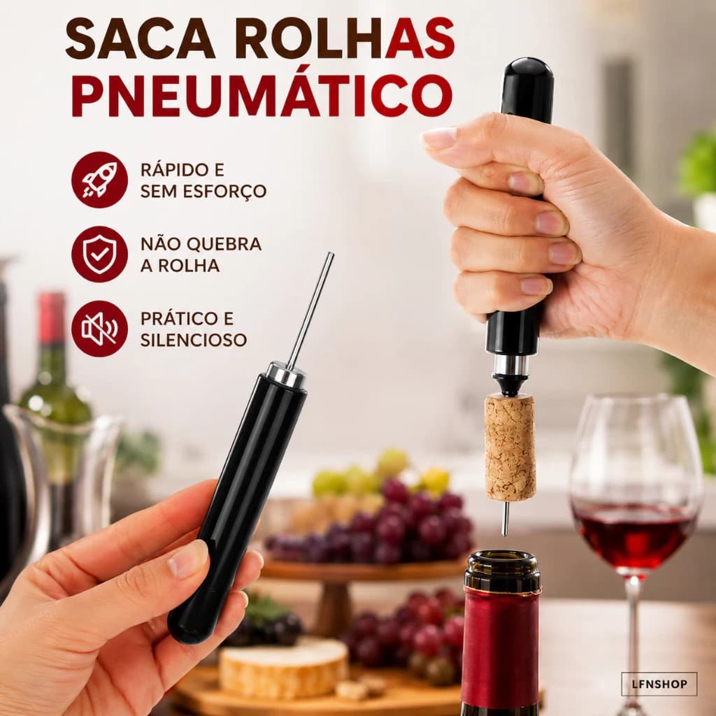 Saca Rolhas Pneumático Abridor de Vinho com Cortador de Lacre Preto remoção prática da rolha