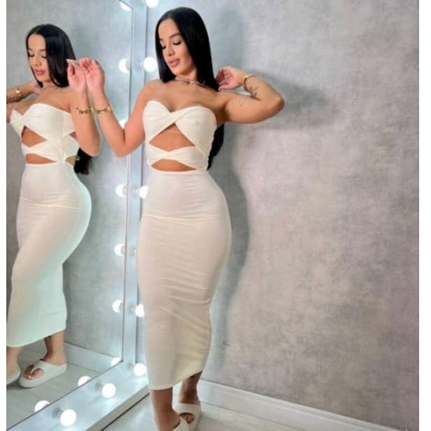 vestido longo feminino tomara que caia boho torcido moda tendencia 2025