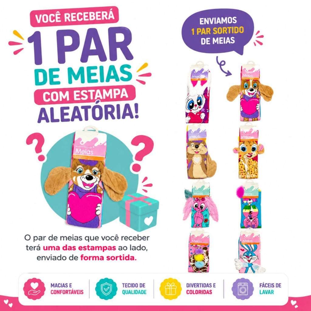Meias Infantis Divertidas Cano Alto 3D Confortáveis [Menina]