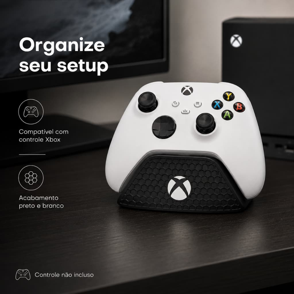 Suporte Porta Controle Xbox Branco e Preto 3D Organizador Gamer