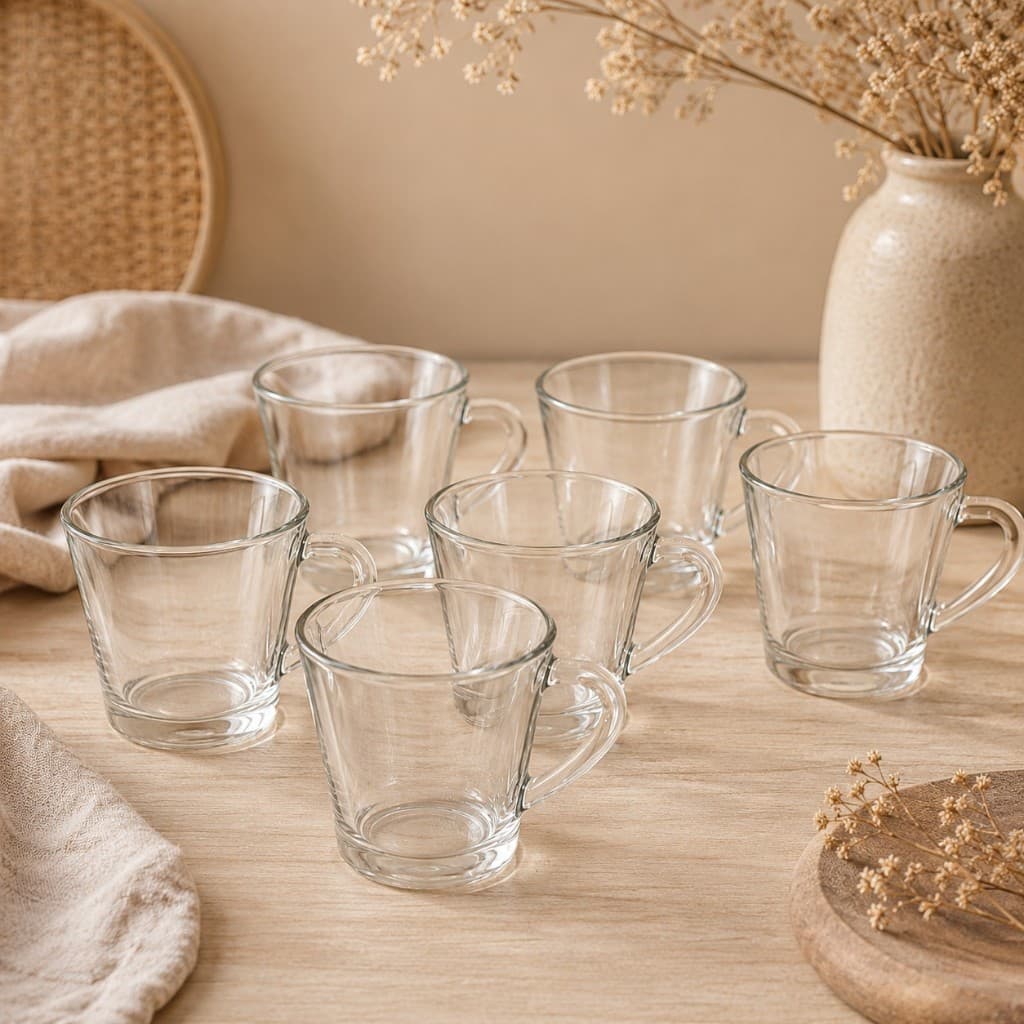 Jogo 6 Xícaras de Vidro Transparente 185ml Café Chá Cappuccino