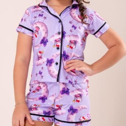 Pijama Infantil Americano Menina Curto Suede Premium Estilo Americano Com Botões Confortável Suede
