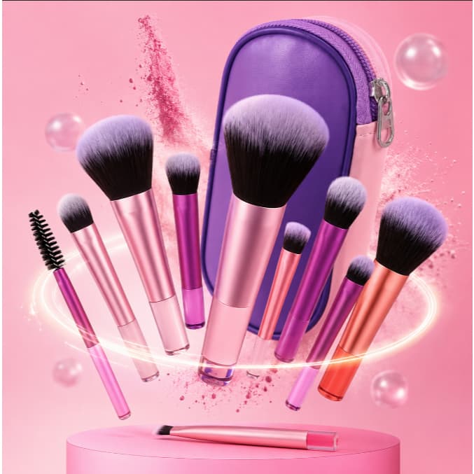 Kit De Pincéis De Maquiagem Mini Profissional Com 10 Peças