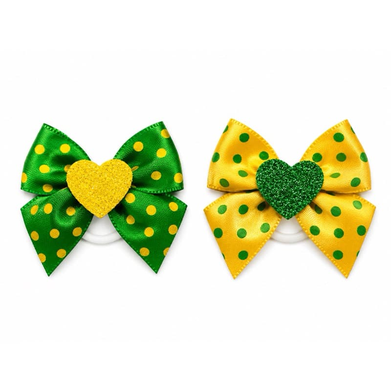 Laço Pet Catavento Verde e Amarelo com Elástico Kit 10, 20 ou 40 Unidades Tamanho P