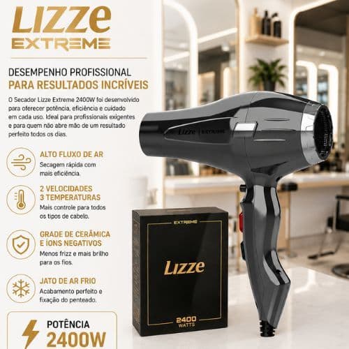Secador Profissional Lizze Extreme 2400W Alta Potência Jato Frio Íons Negativos