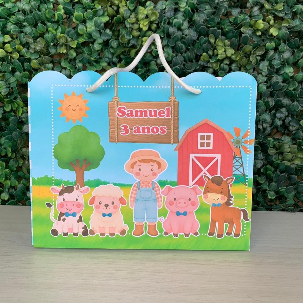Sacolinha Personalizada Tema Fazendinha - Sacola para aniversário pegue e monte