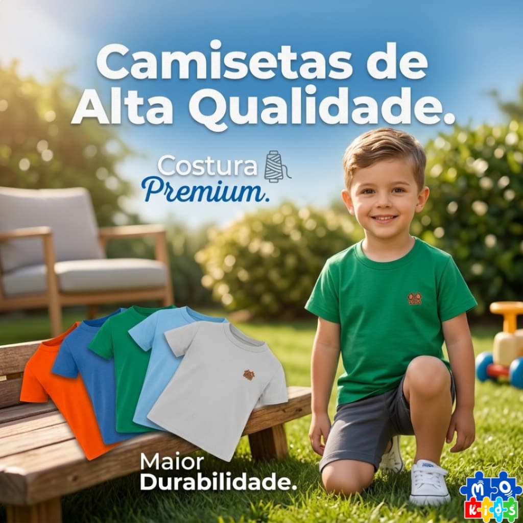 Kit 5 Camiseta Infantil Menino - Básica Manga Curta com Aplique Termocolante Alta Qualidade - Verão