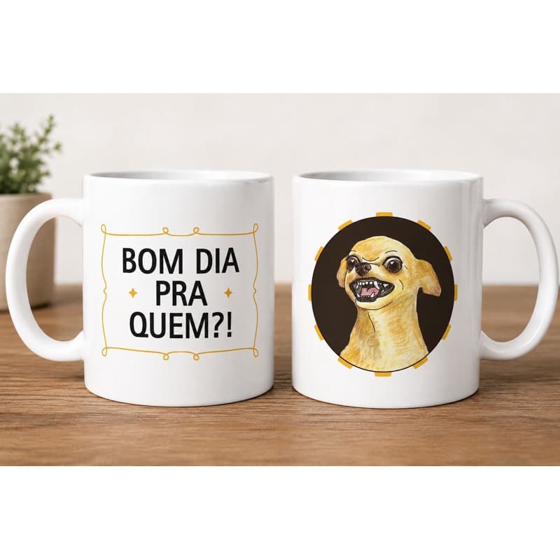 Caneca de Porcelana Cachorro Meme Bom Dia Pra Quem? | Presente Divertido para Quem Ama Memes