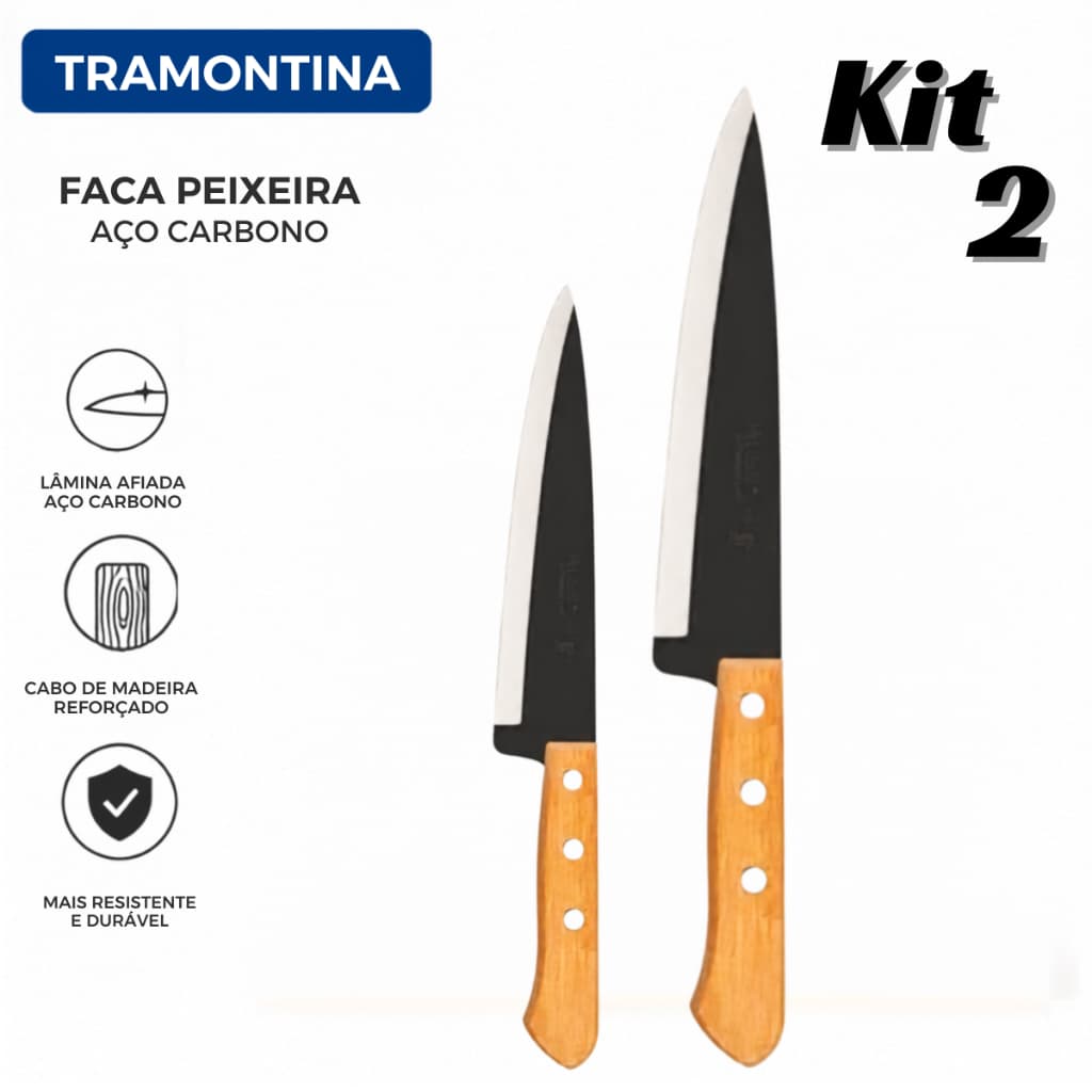 Kit Faca Peixeira Aço Carbono Tramontina 2 Unidades Tamanhos 5 6 7 8 9