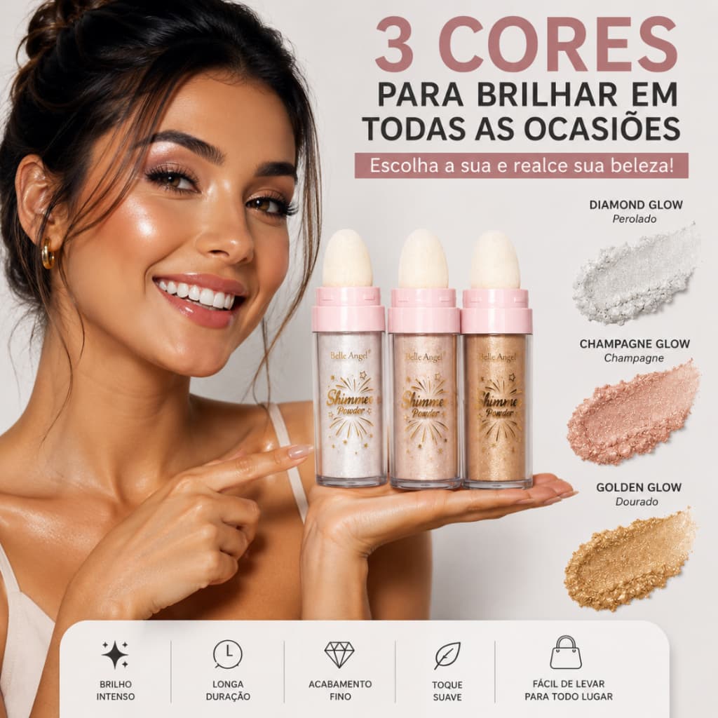 Iluminador em Pó Belle Angel Shimmer Powder Glow Facial e Corporal Brilho Intenso